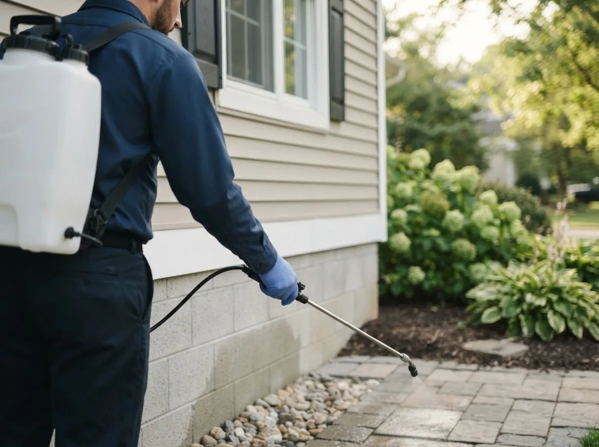 Pest control technician inspecting a home in Macfarlan, WV